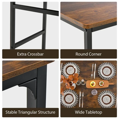 Costway 4pcs Dining Table Set Rustic Desk 2 Chairs & Bench With Storage Rack Brown/Grey/Coffee 7 Costway 4pcs Dining Table Set Rustic Desk 2 Chairs & Bench With Storage Rack Brown/Grey/Coffee - Image 7