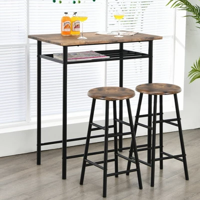 Costway 3 Pieces Bar Table Set Counter Height Dining Pub Table W/ 2 Stools 2 Costway 3 Pieces Bar Table Set Counter Height Dining Pub Table W/ 2 Stools - Image 2