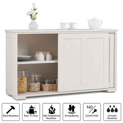 Costway Kitchen Storage Cabinet Sideboard Buffet Cupboard Wood Sliding Door Pantry White 5 Costway Kitchen Storage Cabinet Sideboard Buffet Cupboard Wood Sliding Door Pantry White - Image 5