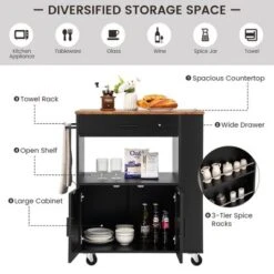 Costway Kitchen Island Cart Rolling Storage Cabinet W/ Drawer & Spice Rack Shelf -Costway GUEST 9cb52751 7ca8 4c03 87c6 aa6104b08b06