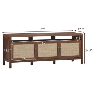 Costway TV Stand Entertainment Media Center For TV's Up To 65'' W/ Rattan Doors 1 Costway TV Stand Entertainment Media Center For TV's Up To 65'' W/ Rattan Doors