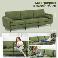 Costway Modular 3-Seat Sofa Couch W/ Socket USB Ports & Side Storage Pocket Army Green -Costway GUEST 9ced6bd8 8d27 425e b0ca bb41979c683f