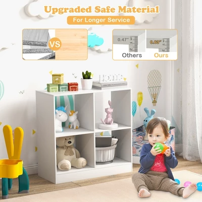Costway Kids Toy Storage Organizer 4-Cube Wooden Display Bookcase With Anti-toppling Device 6 Costway Kids Toy Storage Organizer 4-Cube Wooden Display Bookcase With Anti-toppling Device - Image 6