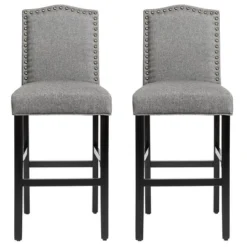 Costway Set Of 2 Bar Stools 30'' Upholstered Kitchen Rubber Wood Full Back Chairs Gray -Costway GUEST 9d4abe02 f000 4c3a be1c 85724d4d8ed3