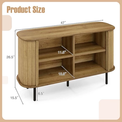 Costway 47" Sideboard Buffet Cabinet With Sliding Tambour Doors Adjustable Shelves Oak 2 Costway 47" Sideboard Buffet Cabinet With Sliding Tambour Doors Adjustable Shelves Oak - Image 2