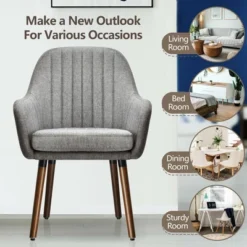 Costway Set Of 2 Accent Chairs Fabric Upholstered Armchairs W/Wooden Legs Beige/Gray 14 Costway Set Of 2 Accent Chairs Fabric Upholstered Armchairs W/Wooden Legs Beige/Gray -Costway GUEST 9da802f5 656e 4db0 8618 8c8a858d1a28
