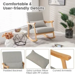 Costway Upholstered Rocking Chair With Pillow Rocking Armchair With Rubber Wood Frame Grey 16 Costway Upholstered Rocking Chair With Pillow Rocking Armchair With Rubber Wood Frame Grey -Costway GUEST 9dc6a603 e6e7 439f 95e6 3764006539d2