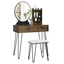 Costway Vanity Table Set Lighted Mirror Storage Drawer Shelf Cushion Stool -Costway GUEST 9dc7097b 536f 4830 826f 5c6b10d0c93a