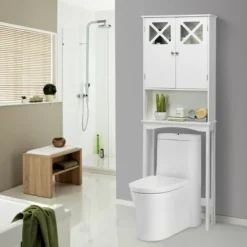 Costway 2-Door Over The Toilet Bathroom Space Saver Storage Cabinet W/ Adjustable Shelf