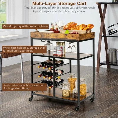 Costway 3-Tier Rolling Kitchen Cart Utility Trolley W/ Wine Bottle Rack 5 Costway 3-Tier Rolling Kitchen Cart Utility Trolley W/ Wine Bottle Rack - Image 5