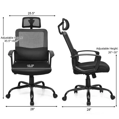 Costway Mesh Office Chair High Back Ergonomic Swivel Chair W/ Lumbar Support & Headrest 2 Costway Mesh Office Chair High Back Ergonomic Swivel Chair W/ Lumbar Support & Headrest - Image 2