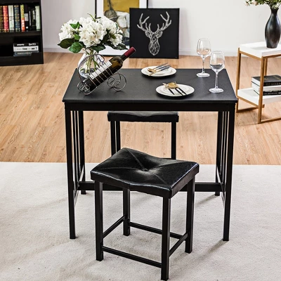 Costway 3 PCS Modern Counter Height 32.5'' Dining Set Table And 2 Chairs Kitchen Bar Furniture Black 2 Costway 3 PCS Modern Counter Height 32.5'' Dining Set Table And 2 Chairs Kitchen Bar Furniture Black - Image 2