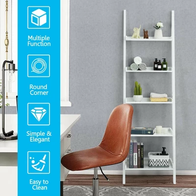 Costway Versatile White 5-Tier Bookshelf Leaning Wall Shelf Ladder Bookcase Storage Display Furni 5 Costway Versatile White 5-Tier Bookshelf Leaning Wall Shelf Ladder Bookcase Storage Display Furni - Image 5