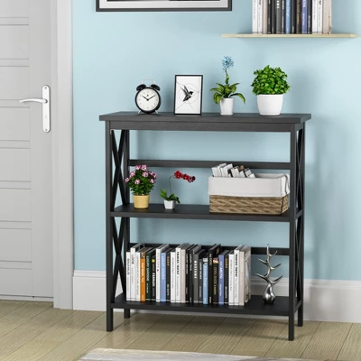 Costway 3-Tier Bookshelf Wooden Open Storage Bookcase For Home Office WhiteBlackCoffeeNatural 2 Costway 3-Tier Bookshelf Wooden Open Storage Bookcase For Home Office WhiteBlackCoffeeNatural - Image 2