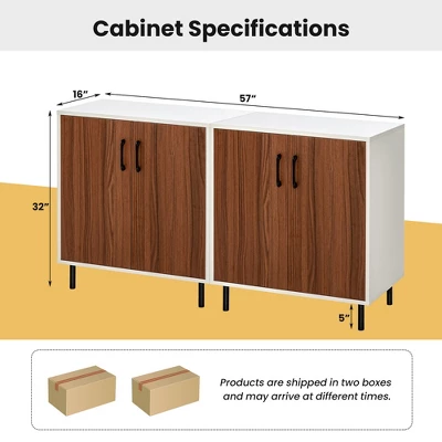 Costway Set Of 2 Sideboard Buffet Storage Cabinet Kitchen Cupboard With Adjustable Shelf 3 Costway Set Of 2 Sideboard Buffet Storage Cabinet Kitchen Cupboard With Adjustable Shelf - Image 3