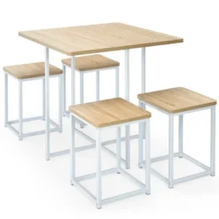 Costway 5pcs Dining Set Compact Dining Table And 4 Stools Metal Frame NatureVintage -Costway GUEST 9fc49b34 a992 4404 99f0 7477b9b7419c