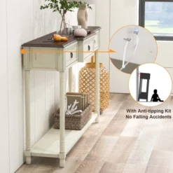 Costway Farmhouse Console Table Entryway Sideboard With 3 Drawers & Open Storage Shelf -Costway GUEST 9fdce772 c412 466d b5ae 0d0dd7d0eb04