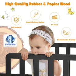 Costway Kids Toddler Wood Bed Bedroom Furniture W/ Guardrails Black/Brown/Grey/White -Costway GUEST 9fe8a01b cd32 4199 97ba d0ae79403271