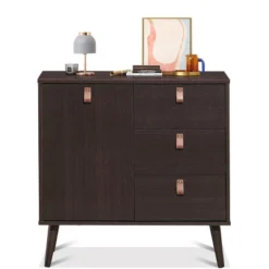 Costway Sideboard Entryway Console Table W/ Display Cabinet Brown Home