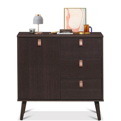 Costway Sideboard Entryway Console Table W/ Display Cabinet Brown Home 1 Costway Sideboard Entryway Console Table W/ Display Cabinet Brown Home