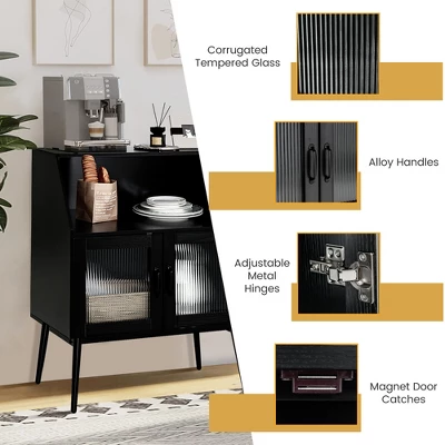 Costway Kitchen Storage Cupboard Buffet Cabinet Sideboard W/ Open Cubby & 2 Glass Doors 7 Costway Kitchen Storage Cupboard Buffet Cabinet Sideboard W/ Open Cubby & 2 Glass Doors - Image 7