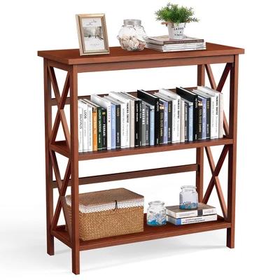 Costway Wooden Shelf Bookcase 3-Tier Open Bookshelf W/X-Design Freestanding Rack BlackBrownNaturalWhite 13 Costway Wooden Shelf Bookcase 3-Tier Open Bookshelf W/X-Design Freestanding Rack BlackBrownNaturalWhite - Image 13