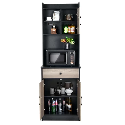 Costway 3-Door 71'' Kitchen Buffet Pantry Storage Cabinet W/Hutch Adjustable Shelf Black 9 Costway 3-Door 71'' Kitchen Buffet Pantry Storage Cabinet W/Hutch Adjustable Shelf Black - Image 9
