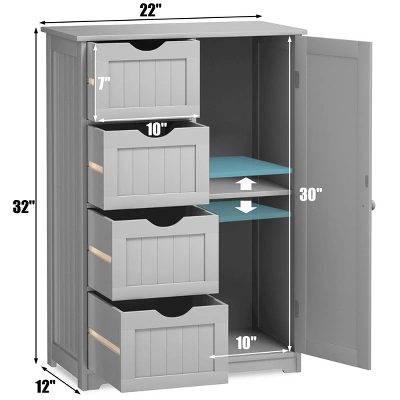 Costway Wooden 4 Drawer Bathroom Cabinet Storage Cupboard 2 Shelves Free Standing 2 Costway Wooden 4 Drawer Bathroom Cabinet Storage Cupboard 2 Shelves Free Standing - Image 2