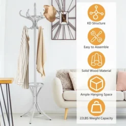 Costway Wood Standing Hat Coat Rack Jacket Bag Hanger Tree W/12 Hooks & Umbrella Stand 14 Costway Wood Standing Hat Coat Rack Jacket Bag Hanger Tree W/12 Hooks & Umbrella Stand -Costway GUEST a135f385 0610 4d35 be11 59b61f7878fe