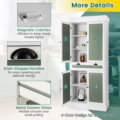 Costway 72'' Kitchen Buffet Hutch Pantry Cabinet Cupboard With 4 Doors & Adjustable Shelves 7 Costway 72'' Kitchen Buffet Hutch Pantry Cabinet Cupboard With 4 Doors & Adjustable Shelves - Image 7