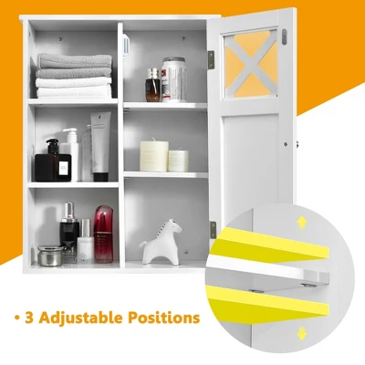 Costway Wall-Mounted Cabinet Bathroom Storage 2-Tier Shelf Multipurpose Organizer White 8 Costway Wall-Mounted Cabinet Bathroom Storage 2-Tier Shelf Multipurpose Organizer White - Image 8