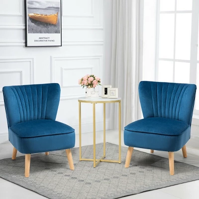 Costway 2PCS Accent Chair Leisure Chair Single Sofa Armless W/ Wood Legs 2 Costway 2PCS Accent Chair Leisure Chair Single Sofa Armless W/ Wood Legs - Image 2