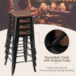 Costway Set Of 4 Counter Height Backless Barstool 26'' Metal Stackable Stool W/Wood Seat 15 Costway Set Of 4 Counter Height Backless Barstool 26'' Metal Stackable Stool W/Wood Seat -Costway GUEST a1fc5635 adf9 40f4 8872 173927a0ee8c