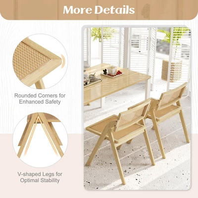 Costway Foldable Dining Chairs Set Of 2/4 With Woven Rattan Backrest & Seat Rubber Wood Frame Natural 7 Costway Foldable Dining Chairs Set Of 2/4 With Woven Rattan Backrest & Seat Rubber Wood Frame Natural - Image 7