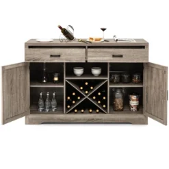 Costway Kitchen Storage Buffet Cabinet Farmhouse Wooden Sideboard W/2 Drawer & Wine Rack -Costway GUEST a245983b 8696 4921 82f0 3acc643a0216
