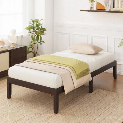 Costway Twin/Full/Queen Size Wooden Platform Bed Frame 14" With Rubber Wood Legs Under-bed Storage Brown 3 Costway Twin/Full/Queen Size Wooden Platform Bed Frame 14" With Rubber Wood Legs Under-bed Storage Brown - Image 3