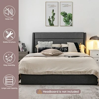 Costway Platform Bed Frame With 3 Storage Drawers Mattress Foundation Grey 5 Costway Platform Bed Frame With 3 Storage Drawers Mattress Foundation Grey - Image 5