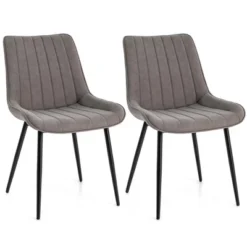 Costway Dining Chair Set Of 2 Upholstered Leisure Chairs With Metal Legs Padded Seat Brown/Grey -Costway GUEST a2e13593 d5cd 419c b16c 22e0b2076f28