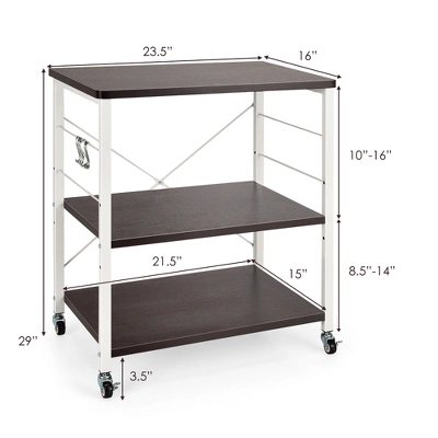 Costway 3-Tier Kitchen Baker's Rack Microwave Oven Storage Cart W/ Hook 2 Costway 3-Tier Kitchen Baker's Rack Microwave Oven Storage Cart W/ Hook - Image 2