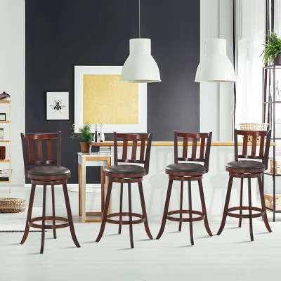 Costway Set Of 4 29.5'' Swivel Bar Stool Leather Padded Dining Kitchen Pub Bistro Chair Low Back 3 Costway Set Of 4 29.5'' Swivel Bar Stool Leather Padded Dining Kitchen Pub Bistro Chair Low Back - Image 3