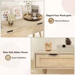 Costway Rattan Console Table With Pull-out Drawer Boho Style Entryway Table -Costway GUEST a31d6020 9852 4113 b02d 6ceaa655f8b7