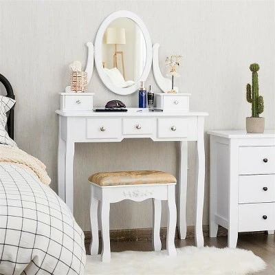 Costway Vanity Table Dressing Table 5 Make Up Table Stool 2 Costway Vanity Table Dressing Table 5 Make Up Table Stool - Image 2