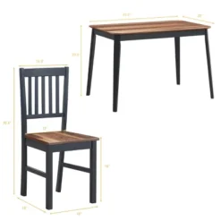 Costway 5PCS Mid Century Modern Black 29.5'' Dining Table Set 4 Chairs W/Wood Legs Kitchen Furniture