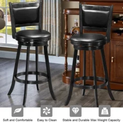 Costway Set Of 2 29'' Swivel Bar Height Stool Wood Dining Chair Barstool Black -Costway GUEST a3847b40 75d5 4c0b abaf 40fe0fa7c361