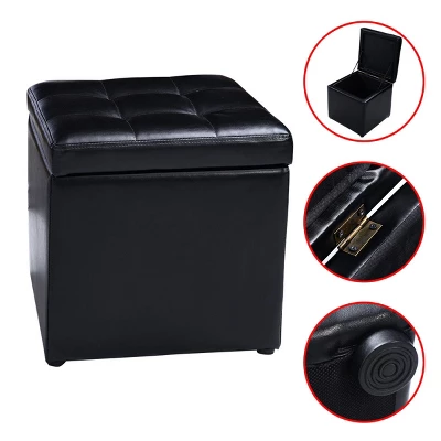 Costway 16''Cube Ottoman Pouffe Storage Box Lounge Seat Footstools With Hinge Top Black 2 Costway 16''Cube Ottoman Pouffe Storage Box Lounge Seat Footstools With Hinge Top Black - Image 2