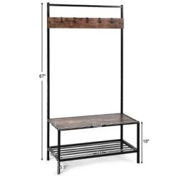 COSTWAY 3 In 1 Industrial Coat Rack Shoe Bench Entryway Hall Tree Storage Shelf W/ Hooks -Costway GUEST a41c6dd7 9b61 4b83 9ee5 d2a8cb04dea0