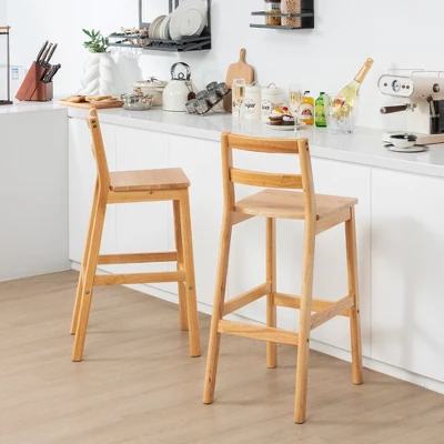 Costway Set Of 2 Solid Rubber Wood Bar Stools 28'' Dining Chairs With Backrests Natural 1 Costway Set Of 2 Solid Rubber Wood Bar Stools 28'' Dining Chairs With Backrests Natural