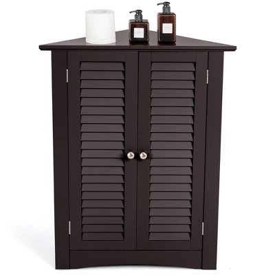 Corner Storage Cabinet Freestanding Floor Cabinet Bathroom W/ Shutter Door GreyBrown 10 Corner Storage Cabinet Freestanding Floor Cabinet Bathroom W/ Shutter Door GreyBrown - Image 10
