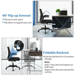 Costway Mesh Office Chair Swivel Computer Desk Chair W/Foldable Backrest & Flip-Up Arms -Costway GUEST a4735cd6 e3d0 49a8 b0ac 740498003062