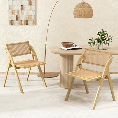 Costway Foldable Dining Chairs Set Of 2/4 With Woven Rattan Backrest & Seat Rubber Wood Frame Natural 3 Costway Foldable Dining Chairs Set Of 2/4 With Woven Rattan Backrest & Seat Rubber Wood Frame Natural - Image 3